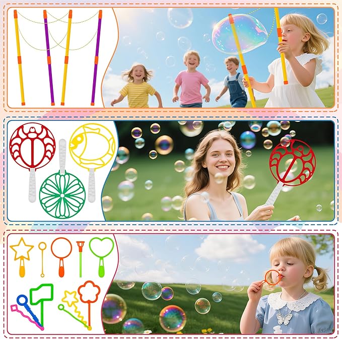 Giant Bubble Wand Kit, 24 Pcs Big Bubble Wands Set with Tray Funny Bubble Maker for Kids Summer Outdoor Birthday Party Favors Gifts