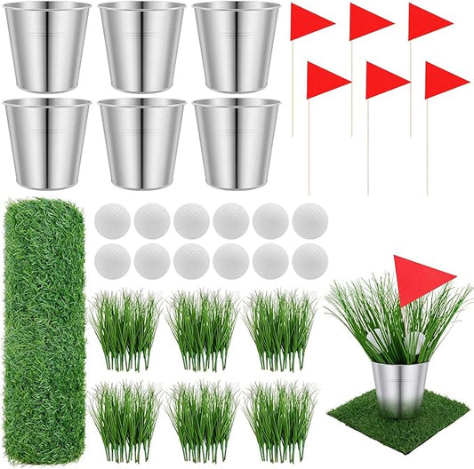 6 Set Golf Party Table Decoration Include 1 Artificial Turf Table Runner 12 Mini Balls 6 Flags 6 Bucket 90 Faux Grass Centerpieces for Golf Masters Party Sport Themed Birthday DIY Decor Favors