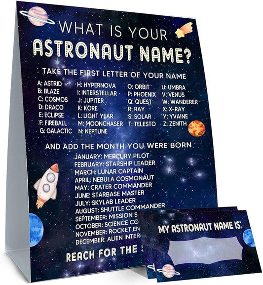 What's Your Astronaut Name, 1 Sign and 30 Name Stickers