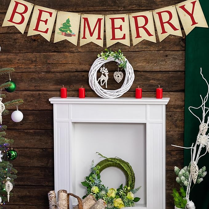 Christmas Decoration - Be Merry Xmas Banner Wall Hanging Holiday Decor for Fireplace, Wall or Outdoor - Christmas Party Supplies & Decor Banner for Home Office Room（Xmas Tree） - A01