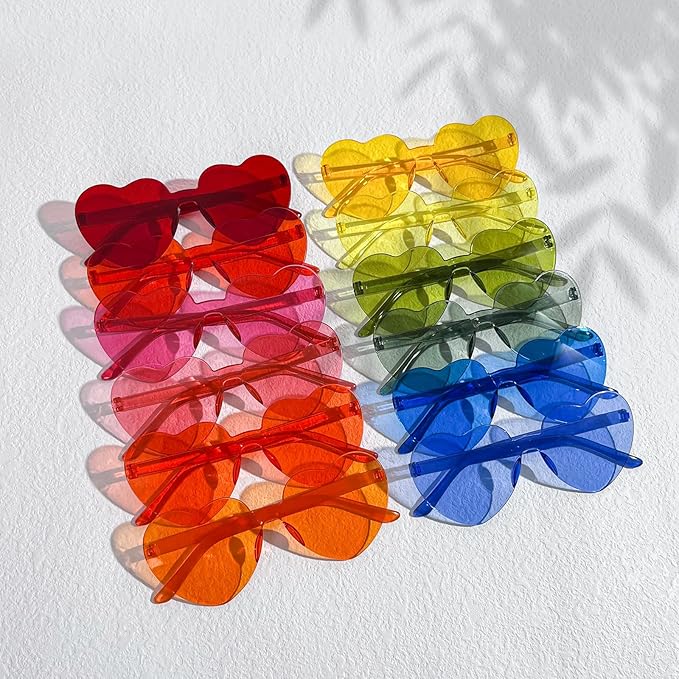 10/20 Pack Star/Heart Shape/Round/Butterfly/Cat Eye/Rectangle/Fire Rimless Tinted Party Sunglasses Color Glasses