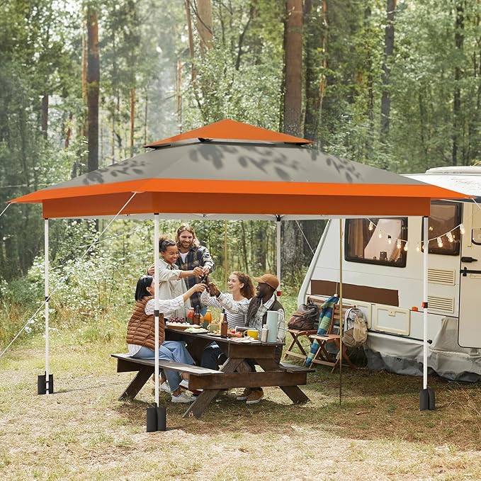 Arlopu Pop Up Canopy Tent with 1-Person Set up, Camping Instant Durable Shelter, Outdoor Gazebo Beach Shade with Wheeled Bag, 4 Sand Bags for Weight (Orange, 13FTX13FT)