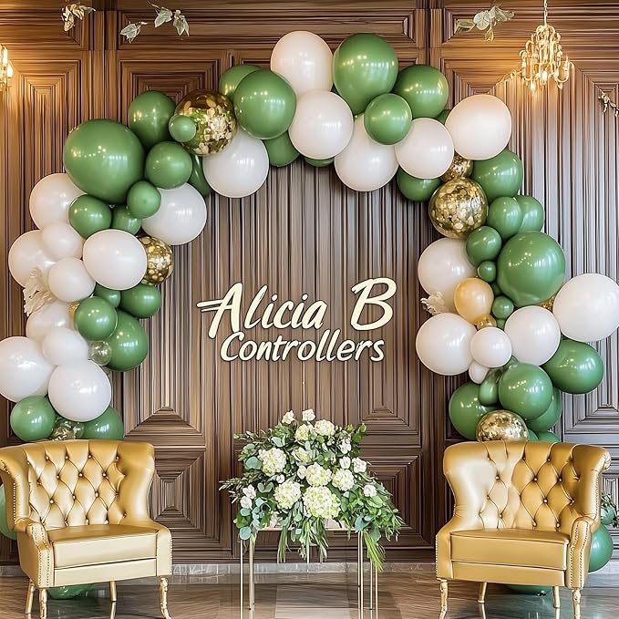 RUBFAC 129pcs Vintage Green Balloons Different Sizes 18 12 10 5 Inches Sage Green Latex Balloon Garland Arch for Masquerade Party Decorations Birthday Baby Shower Wedding Party Supplies