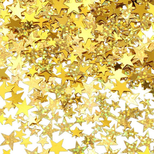 Hestya Star Confetti Glitter Table Confetti Metallic Foil Stars for Graduation Wedding Birthday Party Decorations(Glitter Gold Set,10mm and 6mm,60g)