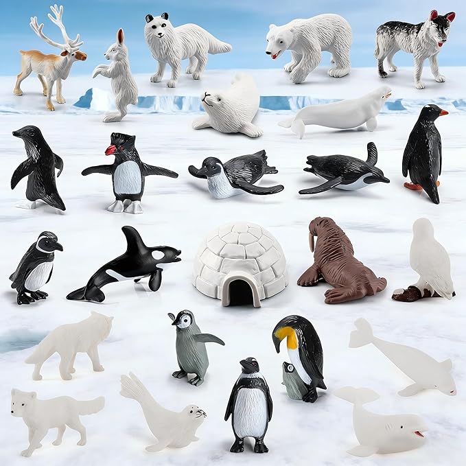 26 Pcs Cute Mini Arctic Animals Figurines Set Realistic Polar Tiny Penguin Animal Figurines Cupcake Cake Topper Christmas Birthday Gift Christmas Party Supplies Gift