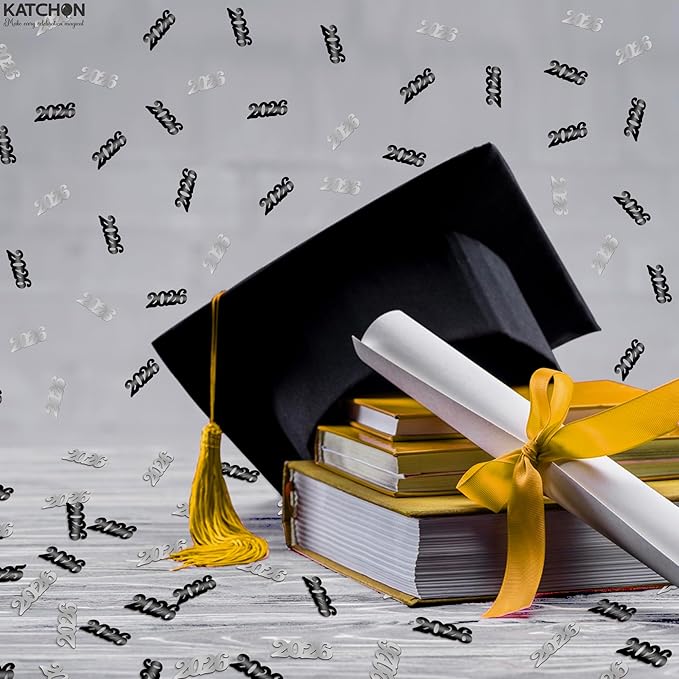 KatchOn, Black and Silver 2026 Confetti - Pack of 500 | Graduation Confetti 2026, Balck and Silver Grad Party Supplies 2026, Graduation Decorations 2026, 2026 Graduation Table Decorations