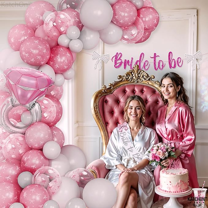 KatchOn, Bride To Be Decorations Kit - Pack of 115 | Ring Balloon, Pink Balloons Arch | Bride to Be Banner, Bachelorette Party Supplies for Bachelorette Party Decorations | Bridal Shower Decorations