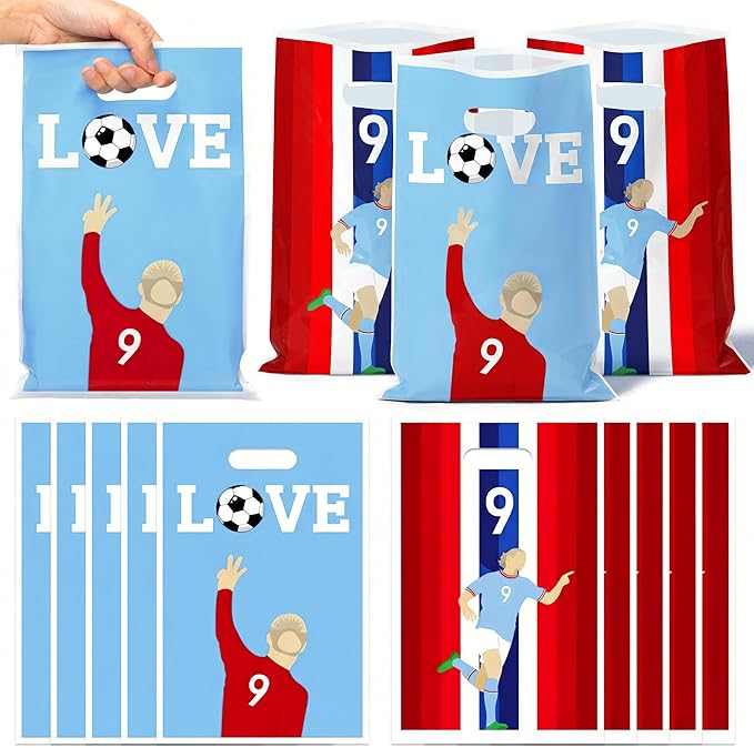 Andi Cppss Soccer Birthday Party Favor Bags - 50PCS Blue and Red Soccer Goodie Snack Bags for Team Football Gift Bag for Snacks Football Treat Bag for Kids Birthday Game Celebration Party Favors