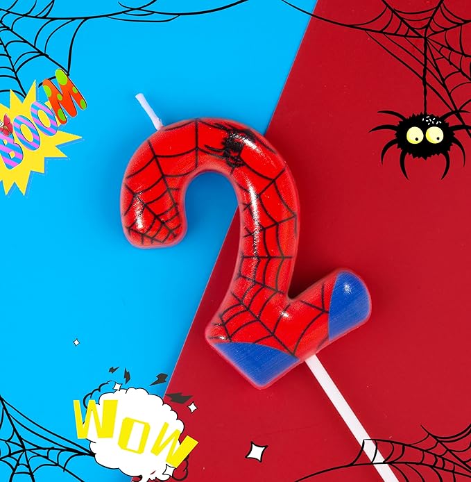 PHD CAKE 2.76 Inch Number 2 Spider Birthday Candles, Spider Cartoon Themed Number Candles, Cake Number Candles, Party Celebration