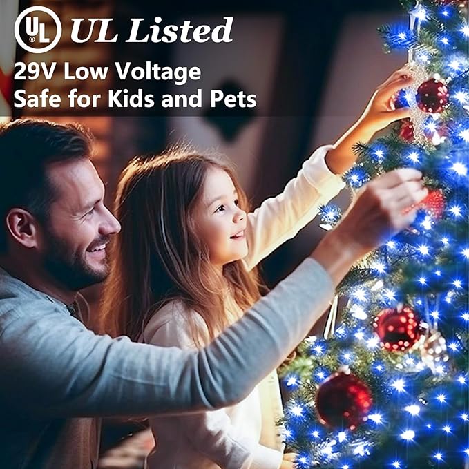 750 LED 240FT Blue Birthday Party Decorations String Lights with 12 Modes Timer Dimmable, Waterproof Green Wire Christmas Lights Outdoor, Plug in Fairy Lights for Wedding, Ocean Party, Xmas Decor