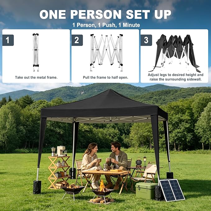 10x10 Pop Up Canopy Tents for Parties, Portable Outdoor Tent with Carry Bag & 4 Sandbags, for Wedding, Patio Events, Commercial, Birthday, Graduation (Black, 10x10)