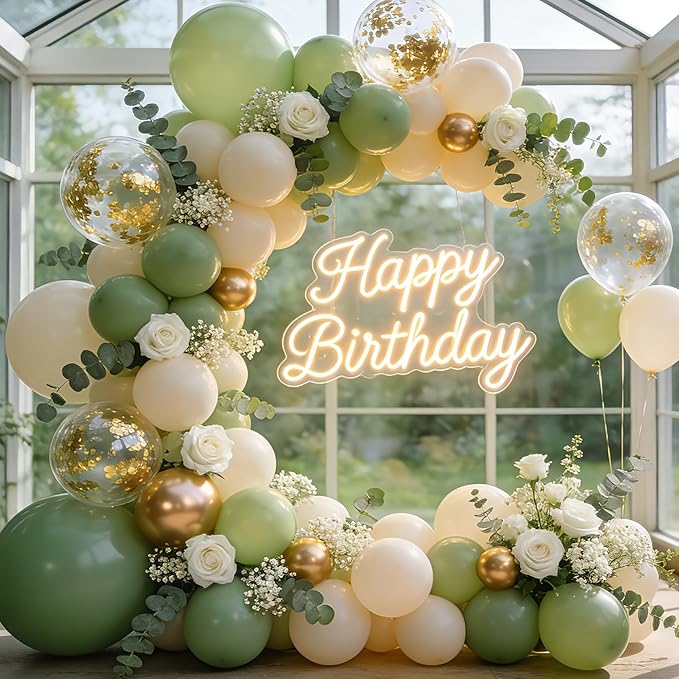 Sage Green Gold Balloons - 50 pcs 12 inch Olive Green Sand White Metallic Gold Confetti Balloons for Birthday Baby Shower Wedding Bridal Shower Party Decorations