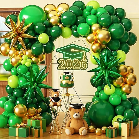 KARLURE Green and Gold Balloon Arch Kit with Stars, Emerald Green and Gold Party Decorations for 2026 Graduation Prom World Cup Birthday Baby Shower Dinosaur Jungle Party Supplies