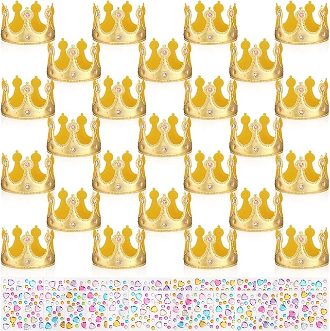 Yaomiao 66 Pieces Foam Princess Tiaras DIY Crowns Kids Party Favors Craft Crystal Diamond Sticker Girls Making Your Own Tiara (66 Pcs,Gold,Gentle Style)