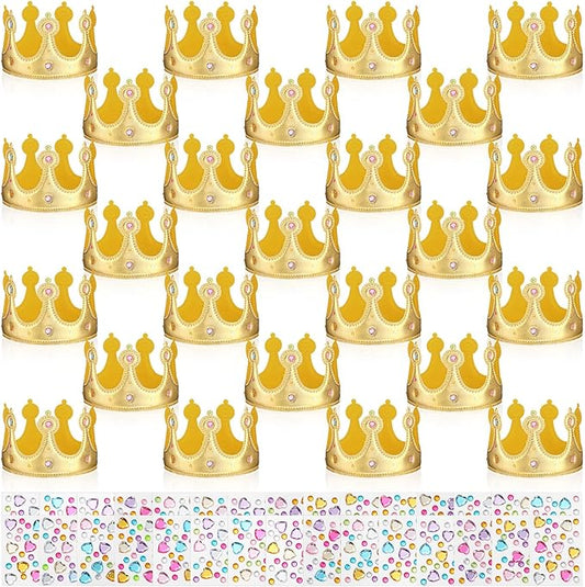 Yaomiao 66 Pieces Foam Princess Tiaras DIY Crowns Kids Party Favors Craft Crystal Diamond Sticker Girls Making Your Own Tiara (66 Pcs,Gold,Gentle Style)