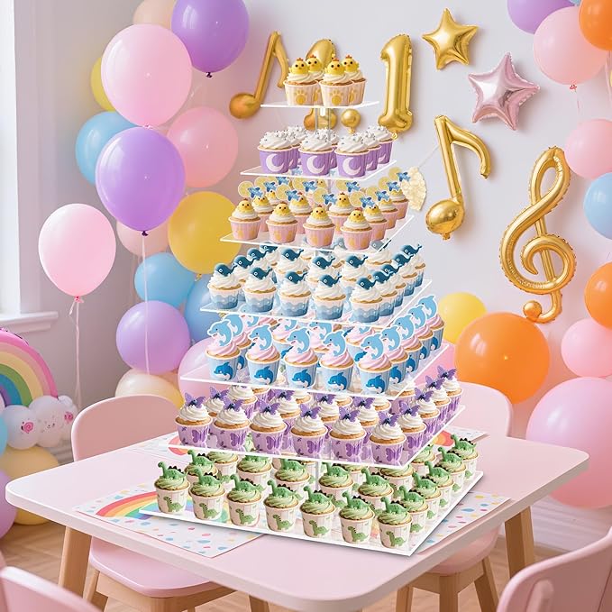 7 Tier Cupcake Stand, Square Cupcake Tower for 160 Cupcakes, Acrylic Cupcake Display Stand for Dessert Table