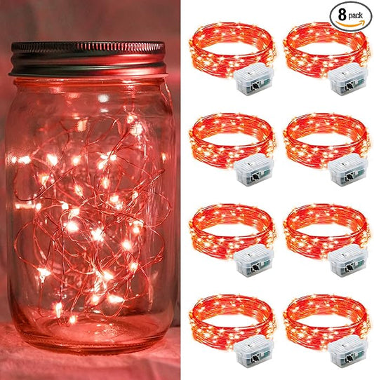 8 Pack Red Fairy Lights 7Ft 20 LED Twinkle String Lights 3 Modes Battery Operated Waterproof Firefly Starry for Mason Jar Party Table Centerpieces Halloween Christmas Valentines Day
