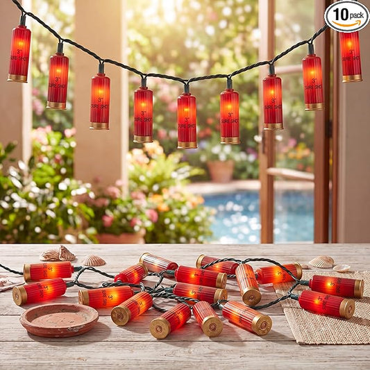 8.5Ft LED Shotgun Shell Christmas Light Outdoor, Christmas Decorations Lights with 10 LED Red Bullets Bulbs, Hanging Bullets String Lights for Patio Garden Backyard Party Xmas Tree Decor, Green Wire