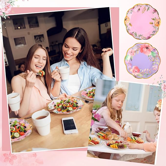 Kochorie 72 Pieces Floral Paper Plates, 9 Inch Floral Tea Party Disposable Plates, Wildflower Scalloped Dessert Plate for Birthday Baby Shower Wedding Garden Afternoon Decorations, 6 Styles