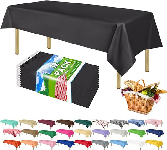 ZIMPLEWARE Premium Dark Grey Plastic Table Cloth Disposable (12 Pk) Plastic Tablecloths for Rectangle Tables (54in x 108in) Party Table Cloths Disposable for 6ft to 8ft Rectangle Tables