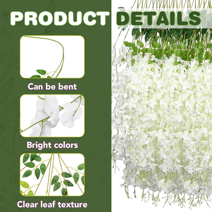 Alotiki Wisteria Hanging Flowers,Fake Hanging Flowers, Wisteria artificiales Garland for Home Wedding Arch Floral Party Garden Ceremony Outdoor Decor,3.6 feet Long(50,White)