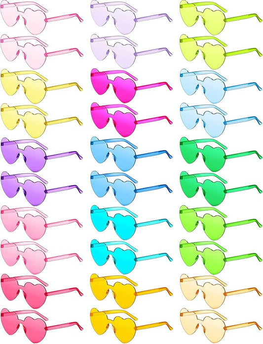 Colzzy 30 Pairs Valentines Day Sunglasses Colorful Heart Shaped Glasses Bulk for Women Bachelorette Party Romantic