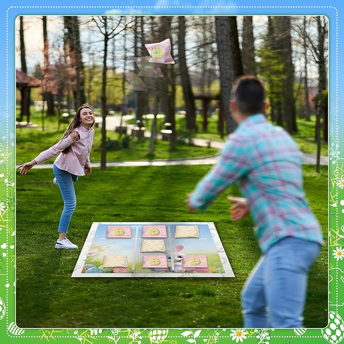 3 x 3 Ft Outdoor Giant Tic Tac Toe Bean Bag Toss Games for Kids Adults Family Bean Bag Toss Game Felt Board with 10 Bean Bags Outdoor Camping Backyard Lawn Games Gift
