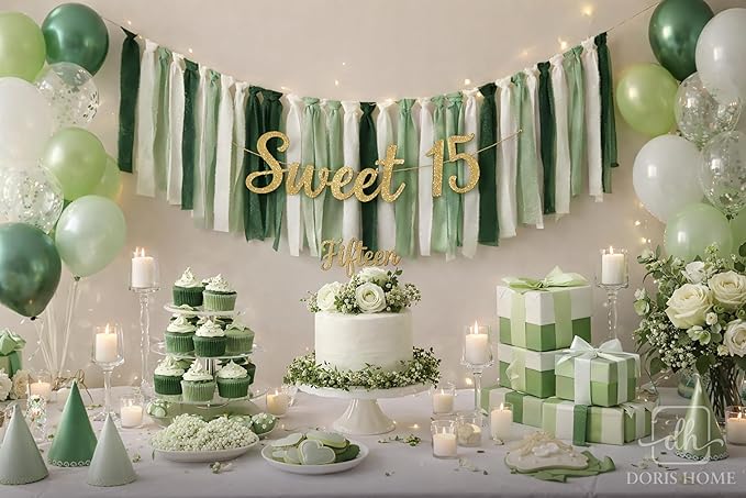 DORIS HOME Green and Cream Chiffon Ribbon for Flower Bouquet, 1" x21Yd Fabric Ribbon for Gift Wrapping, Handmade Frayed Ribbon for Wedding Invitations/Christmas Decorations