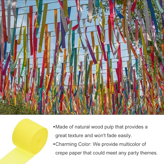 Crepe Paper Roll, Yellow Crepe Paper Streamers Sheets, [for Party Streamer Decorations, Birthday Party] - 1.8 Inch x 82 ft / 2 Roll