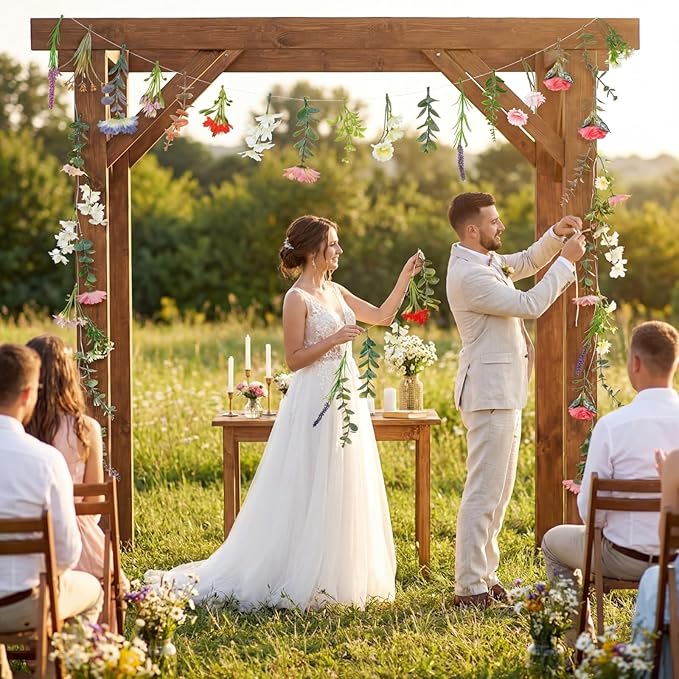 Suncalla 2 Pcs 6.6 ft Artificial Flower Garland Spring Wildflower Vines Backdrop Floral Hanging Ceiling Garland for Tea Birthday Wedding Bridal Shower Baby Shower Backdrop Wall Decor(Vivid Color)
