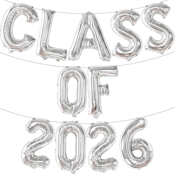 Graduation Decorations 2026 | Silver Class of 2026 Balloons - 16 Inch | Graduation Balloons Banners | Silver Graduation Decorations | Class of 2026 Banner for Class of 2026 Decorations, KatchOn