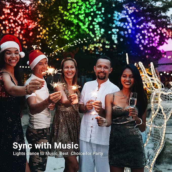 Brizled Color Changing RGB Christmas Lights, 66ft 200 LED Red White Blue String Lights Music Sync, 120+ Modes Remote Dimmable Outdoor Mini Tree Light Indoor Plugin for July 4th Xmas Halloween
