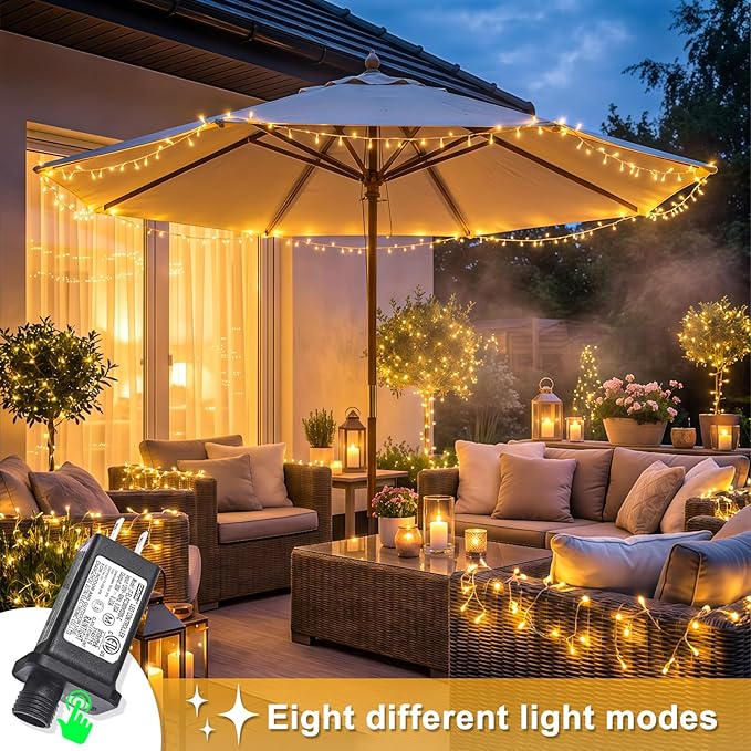 197FT 600 LED Christmas Lights Outdoor, Warm White Christmas Lights Indoor 8 Modes Clear Wire, Plug in Twinkle Fairy String Lights for Outside Bedroom Wedding Xmas Tree Party Decorations