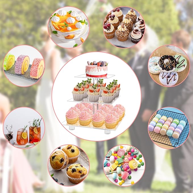 YestBuy Cupcake Stand, 3 Tier Cupcake Stand for 24 Cupcakes, Clear Acrylic Cupcake Tower, Cupcake Display Stand for Dessert Table, Muffin Holder for Party