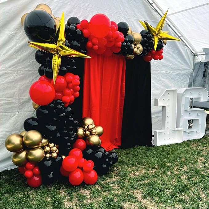 Red Black and Gold Balloons Garland Arch Kit, Black Gold Red Balloons for Casino Theme Party Decorations, New Year, Birthday Party Decoration