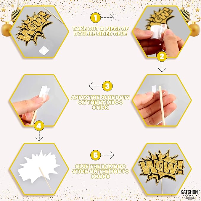 Katchon, 30 Pcs, Glitter New Years Photo Booth Props | NYE Photo Booth Props for New Years Eve Party Supplies 2026 | New Years Decorations 2026 | New Year Photo Props for NYE Decorations 2026