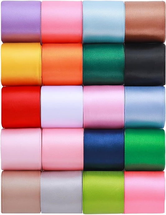 KEOSREE 1-1/2 inch 20 Colors Satin Ribbon Set, 1.5" X2Yd x 20Rolls Rainbow Ribbons for Gift Wrapping, Wedding Party Decoration, Invitations, Bridal Bouquets, Total 40 Yards