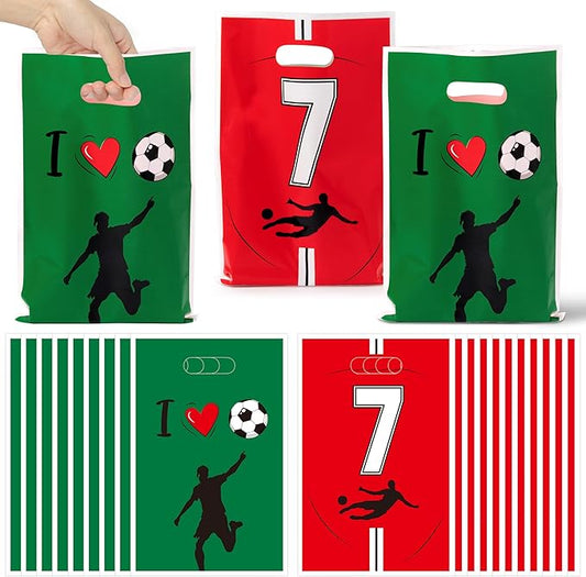 JuPelozak Soccer Party Favor Bags - 50pcs Football Themed Goodie Bag, Candy Cookies Gift Decor for Kids Boys Teens Adult, Birthday Holiday Celebration Decorations Supplies for 2026 Sport Team Event