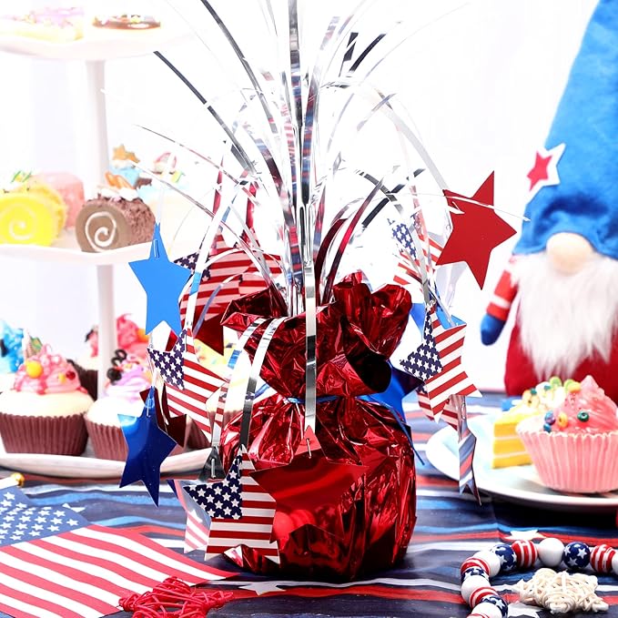 Canlierr 4 Pcs 4th of July Table Decorations, Patriotic Metallic Foil Spray Star Centerpiece for 250th Anniversary, Red White and Blue USA Flag Decor for Memorial Day, Independence Day, Party Supplies