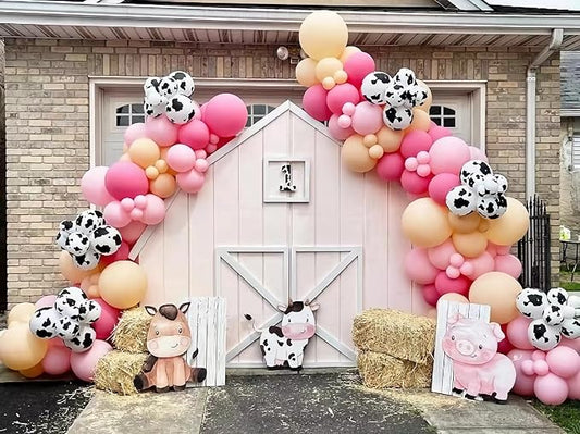 Cow Print Balloon Garland Arch Kit 155Pcs Farm Animal Cow Balloons Pastel Yellow Pink Balloons for Farm Cowgirl Theme Birthday Party Decor