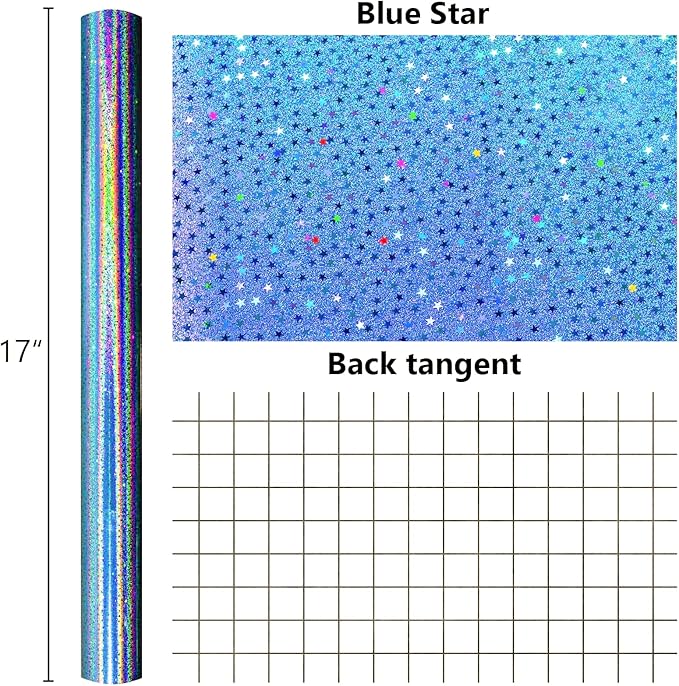 Burymento Blue Wrapping Paper Roll, Metallic Holographic Star Gift Wrap for Birthday, Valentines, Mothers day, Graduation, Wedding, Fathers day, Baby Shower, Christmas (17 IN x 32.8 FT)
