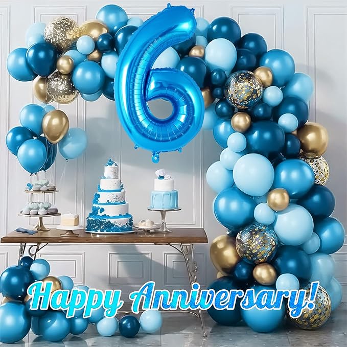 Blue Number 6 Balloon 40 Inch, Big Large Foil Helium Number Balloons, Jumbo Giant Mylar Number 6 Balloons for 6 Year Old Birthday Party Decorations Supplies Anniversary Celebration