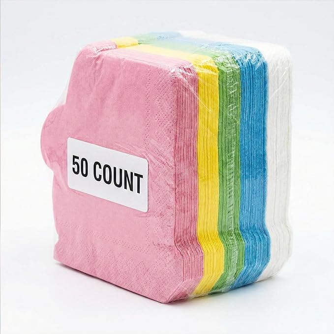 50 Pcs Bunny Die-Cut Party Napkins, 5 Pastel Colors Paper Napkins Disposable, Beverage Lunch Napkins for Birthday, Baby Shower, Tea Party