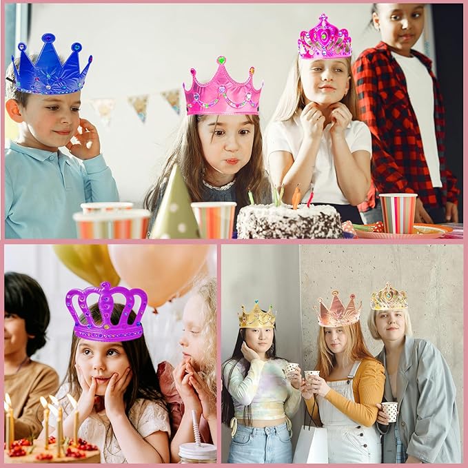 50 Pcs Foam Crowns Colorful Kids Princess Tiaras Crowns Bulk with 2 Styles DIY Diamond Sticker Making Kits for Kids Birthday Party Supplies