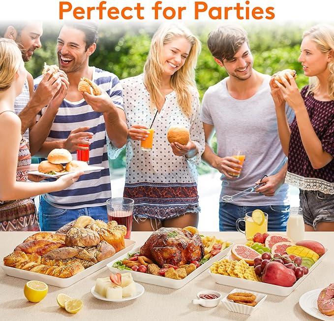 Lifewit Plastic Serving Tray for Party Supplies, 15" x 10" White Trays for Serving Food, Reusable Large Platter for Buffet, Fruit, Dessert, Snack, Veggie, Kitchen and Outdoor Use, Rectangle, 10 Pcs