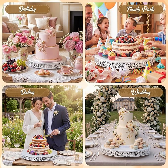 Wenqik 20 Inch White Cake Stand Set Metal Round Cupcake Dessert Stand with Cake Cutting, Spatula Wedding Cupcake Pastry Display Candy Holder Display for Wedding Party Birthday Baby Shower(Classic)
