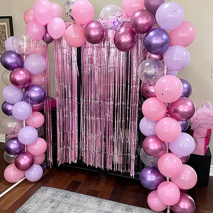 Pink and Purple Balloons, 50PCS 12 Inch Confetti Balloons, Metallic Purple Pink Latex Balloons with Ribbon, Party Balloons for Birthday Shower Wedding Party Decorations