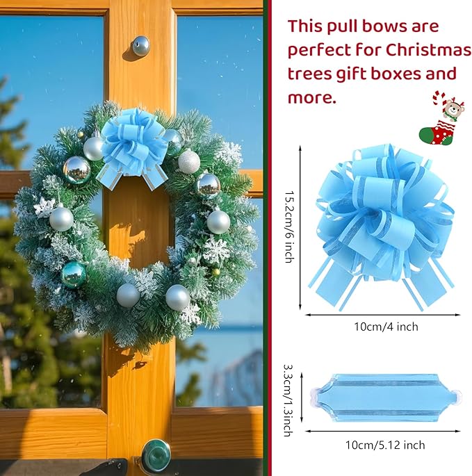 12 Pcs Blue Gift Bow Pull Bows for Gift Warpping Christmas Warp Ribbon Bow Party Birthday Wedding Solid Bows for Bikes Anniversary Boxes Flower Decorations Valentine's Day (Light Blue-E)