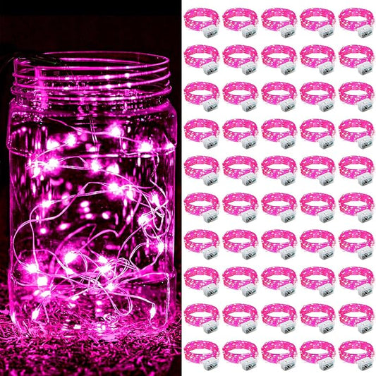 ZGWJ 50 Pack Fairy Lights Battery Operated, 7FT 20LED Mini Fairy String Lights Silver Wire 3 Modes for DIY, Parties, Wedding, Bedroom, Halloween Christmas Decoration- Pink