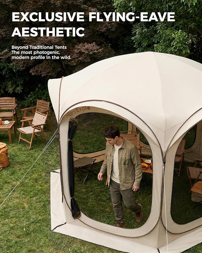 10X10FT Pop-Up Screen House Tent, Portable Instant Screen Room Canopy with Mesh Doors and Carry Bag for Patio Backyard Deck Camping Outdoor, Pop up Gazebo, Popup Canopy Tent, Beige